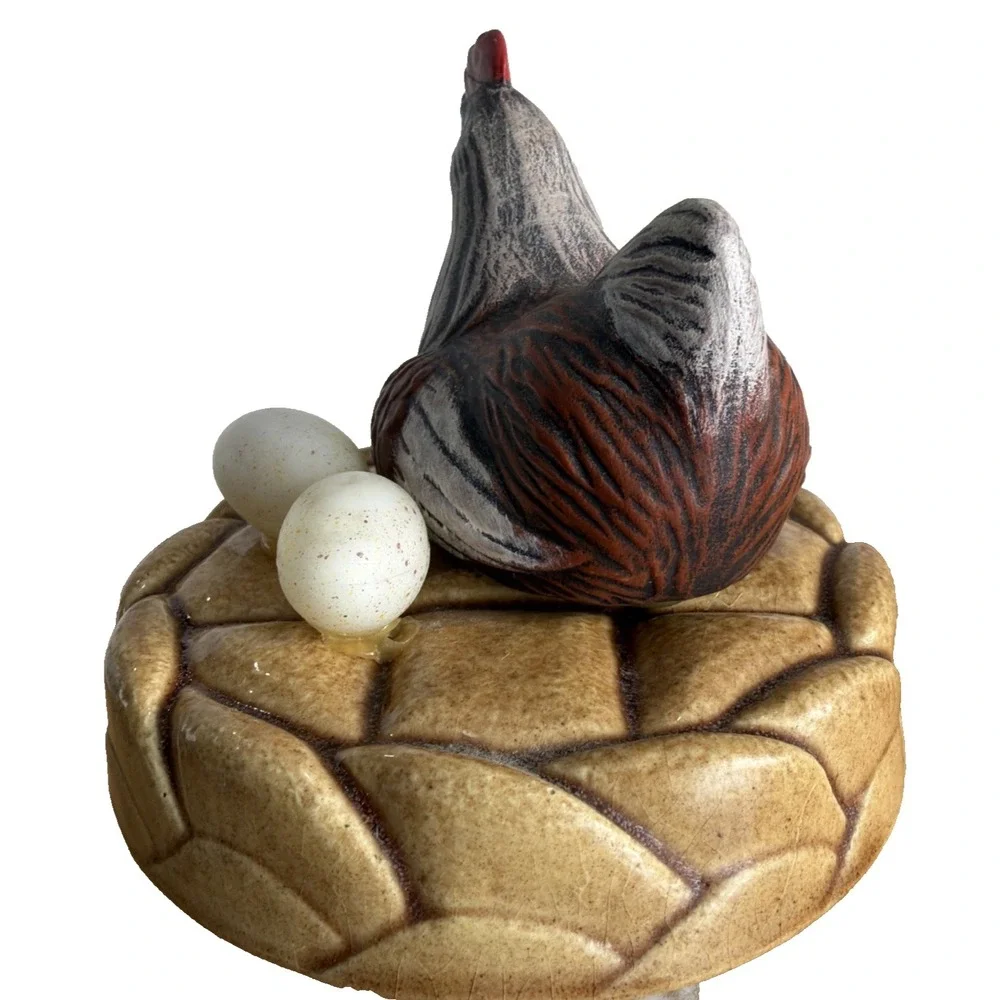 Vintage Mason Jar Chicken Topper Lid , Chicken In Nest Farm Country